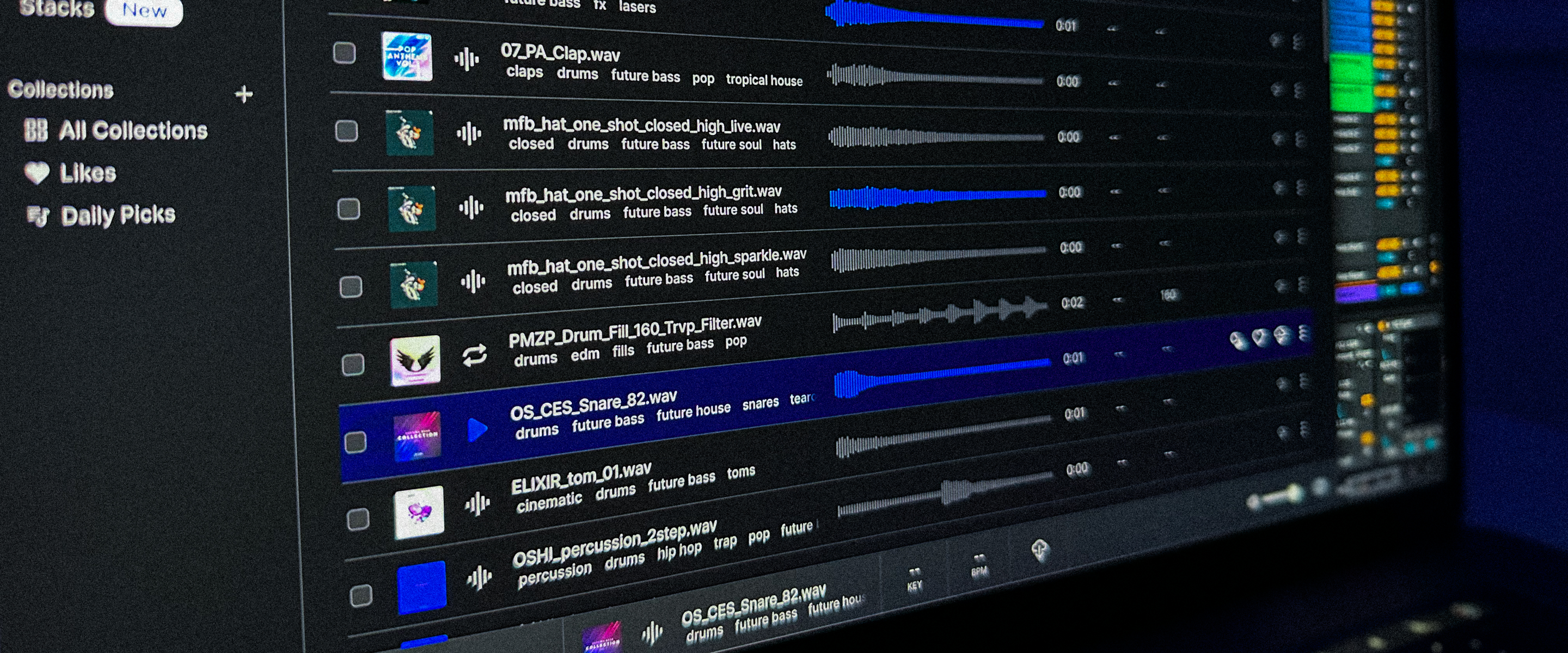 Close-up of Splice's sample browser